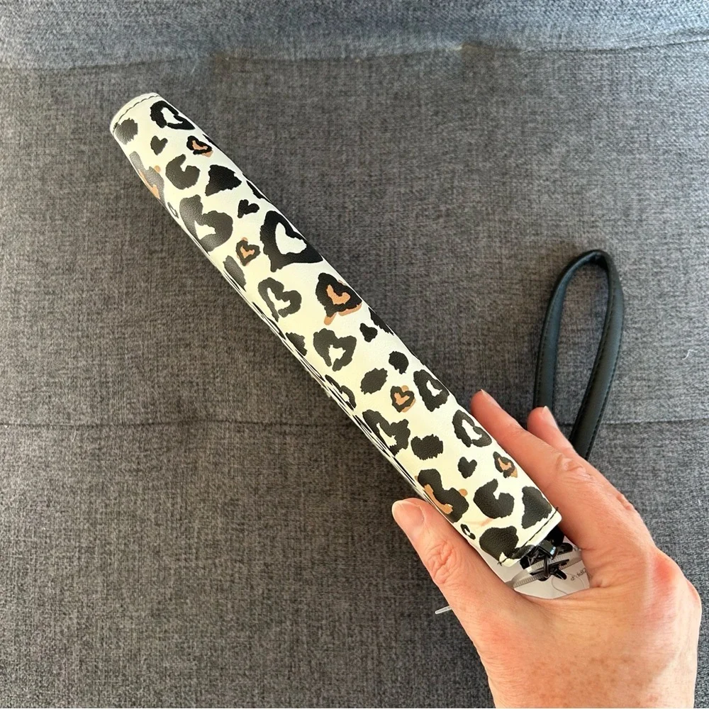 Betsey Johnson Leopard Heart Zip Around Wallet / Wristlet, Cream, Black, Tan